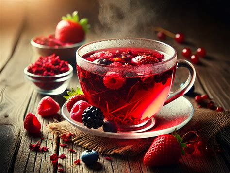 Tasse d'infusion aux fruits rouges aux tons rosés