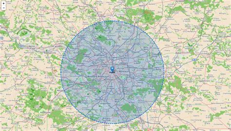 Carte illustrant les rayons de déplacement de 50 km autour des dépôts d'entreprises