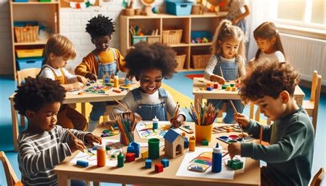Illustration représentant un jeune tuteur travaillant sur des exercices ludiques avec des enfants autour d'une table