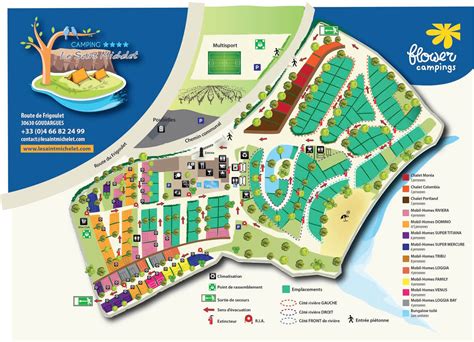 Plan du camping avec les différents types d'emplacements et installations