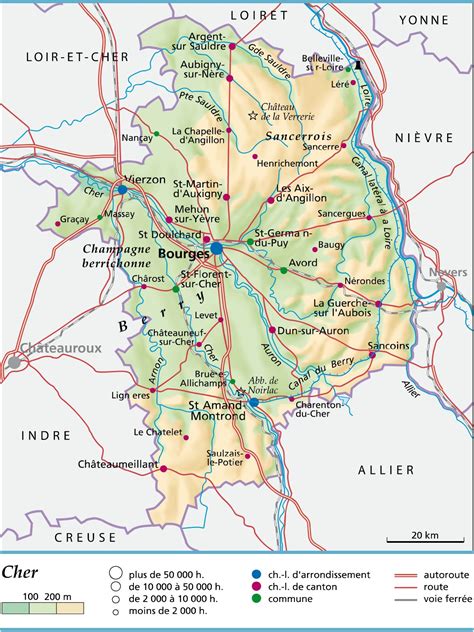 Carte hydrologique du département du Cher mettant en évidence les bassins versants