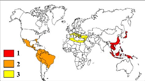 Carte de répartition mondiale des différentes espèces du genre Ficus