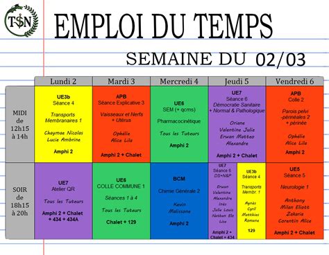 Emploi du temps type d'un étudiant en PASS