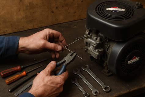Photo détaillée d'une tringlerie de régulateur sur moteur 2 temps