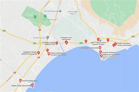 Carte détaillée montrant la proximité de l'hôtel avec les points d'intérêt culturels de Hammamet