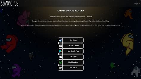 Interface de création de compte Among Us