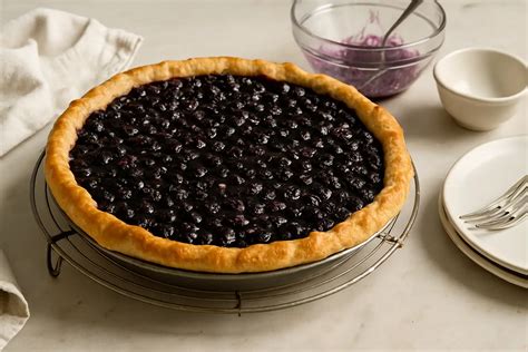 Photo d'une tarte aux myrtilles fraîchement sortie du four
