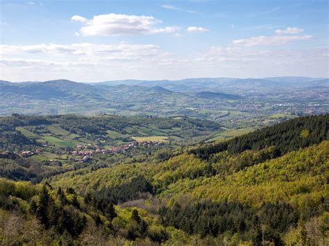 Vue panoramique du paysage vallonné entourant le Village des Pruniers en Dordogne