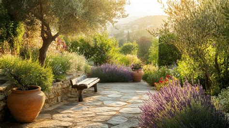 jardin méditerranéen avec agrumes en pot et en pleine terre