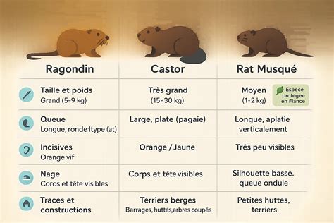 Illustration montrant les différences morphologiques entre un campagnol et un rat brun