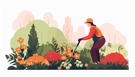 Illustration représentant un jardinier travaillant au milieu d’un jardin luxuriant avec des enfants