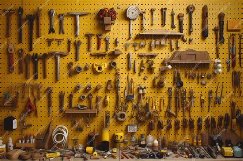 Atelier de réparation avec outils de jardinage rangés et organisés