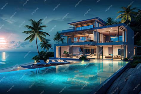 Façade moderne de La Villa Coconut avec piscine à débordement et vue mer