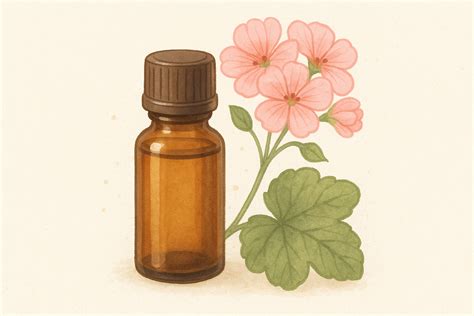 Flacon d'huile essentielle de géranium et de l'hydrolat