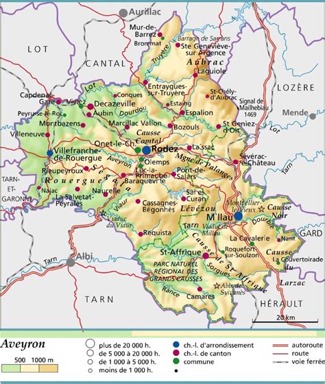Carte de l'Aveyron avec Bertholène et Saint Geniez d'Olt mis en évidence