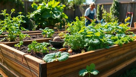 personne jardinant dans un potager surélevé