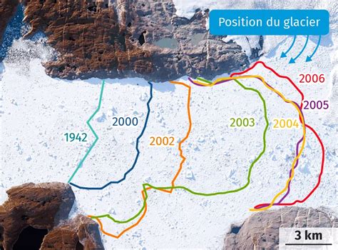 Infographie montrant l'évolution du retrait glaciaire sur un siècle dans les Alpes