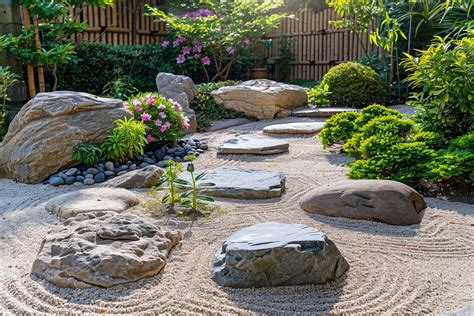 Jardin zen avec éléments de sérénité