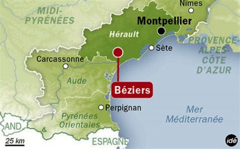 Carte géographique de la région de Béziers et Murviel-lès-Béziers