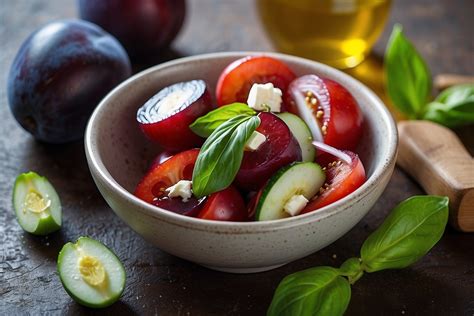 Diverses préparations culinaires avec des prunes et des oignons