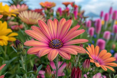 Champ de fleurs d'Osteospermum aux couleurs variées