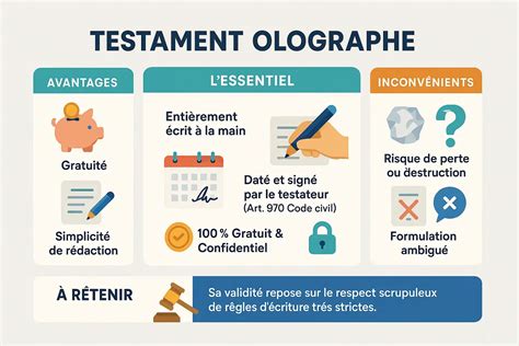 Schéma explicatif des étapes de rédaction d'un testament olographe valide