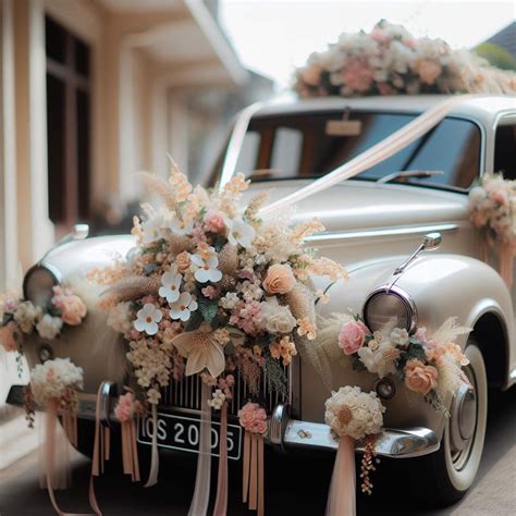 Voiture de mariage élégante décorée avec des éléments naturels