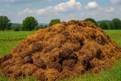 Tas de fumier de cheval en cours de maturation, illustrant le processus de transformation en amendement riche