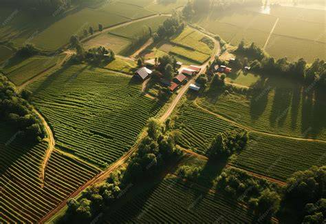 Vue aérienne d'une ferme en permaculture dans le bocage des Deux-Sèvres