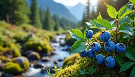 Illustration de myrtilles sauvages dans leur habitat naturel en montagne