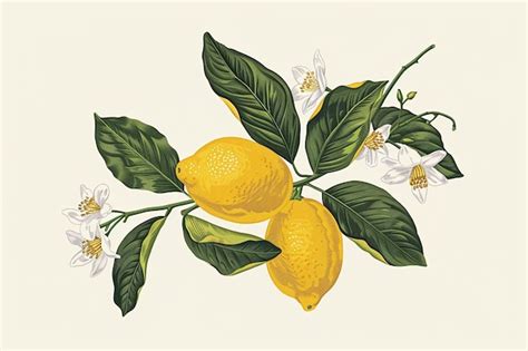 Illustration d'un citronnier en fleurs et avec des citrons mûrs