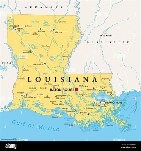 Carte de la Louisiane avec la Route des Plantations le long du Mississippi