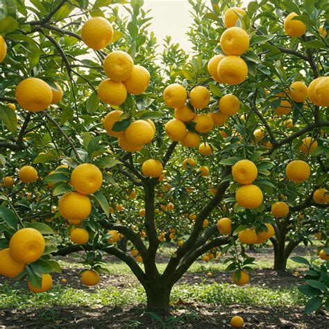 Yuzu tree with flowers and young fruits