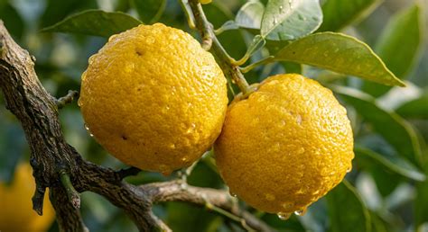 Close-up of ripe Yuzu fruits on a branch