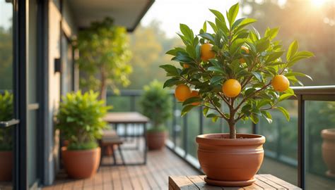 Yuzu tree thriving in a large terracotta pot