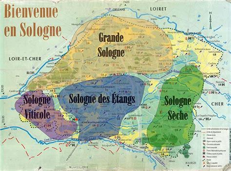 Carte de la région Sologne avec localisation de l'hôtel