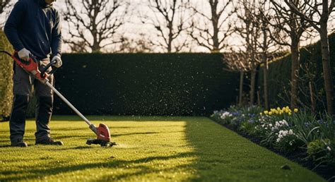 Photo d'un jardin bien entretenu avec des bordures nettes réalisées au coupe-bordure