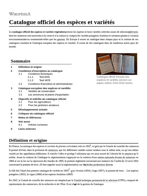 Schéma simplifié du processus d'inscription au catalogue officiel des espèces et variétés