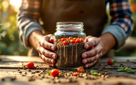 jardinier observant des graines séchées sur une table en bois