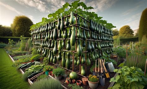 Plan de jardin avec pieds de courgettes et potirons