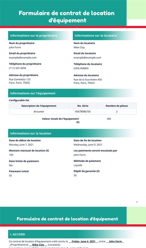 Contrat de location d'outils de jardin