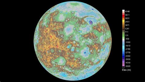 Carte topographique de la planète Mercure avec le bassin Caloris