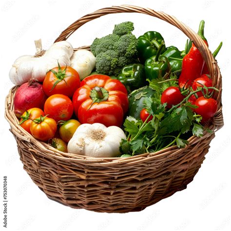 Panier en osier rempli de légumes frais cueillis à la ferme