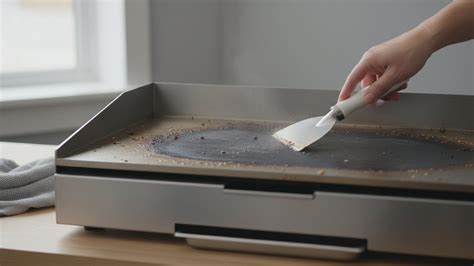 Photo montrant le nettoyage d'une plaque de brasero avec une spatule