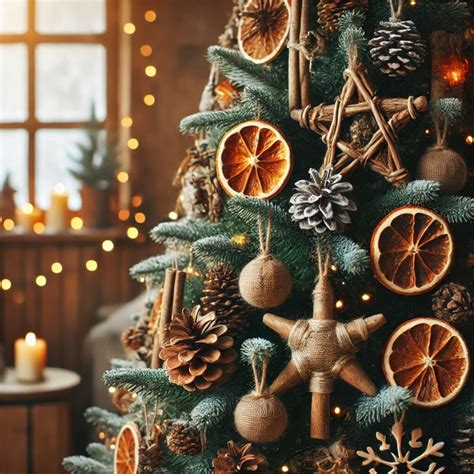 Sapin de Noël minimaliste réalisé avec des branches de noisetier et des décorations naturelles
