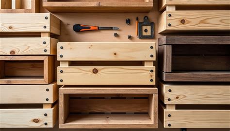 Schéma illustrant l'assemblage de caisses en bois pour créer une étagère murale