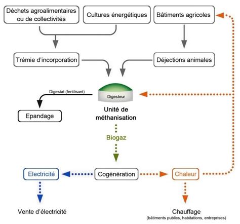 Schéma du processus de méthanisation et production de biogaz