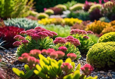 Exemple de jardin sec en extérieur avec mélange de Sedums et Aeoniums