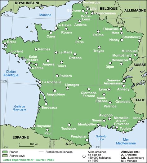 Carte de la France avec l'emplacement de Lille mis en évidence