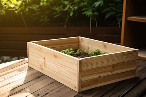 Vue d'ensemble d'un jardin aménagé avec des bacs en bois et du paillage
